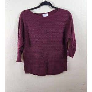 Market & Spruce Womens S Burgundy Knit 3/4th Sleeve Boat Neck Sweater
